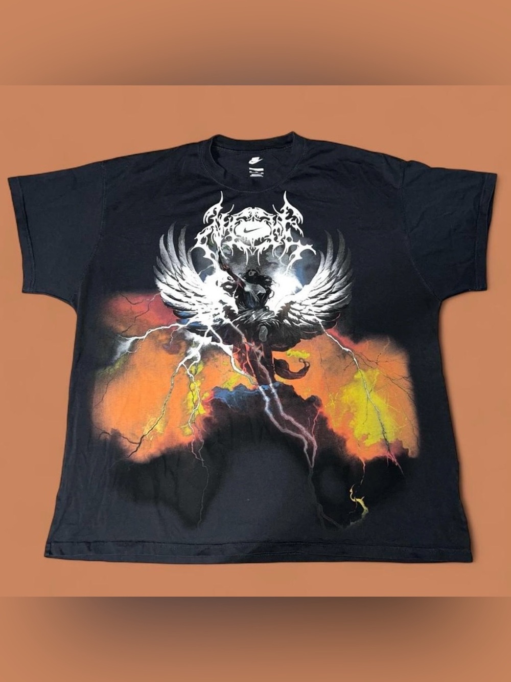 Nike Black Graphic Tee with Winged Demon and Lightning